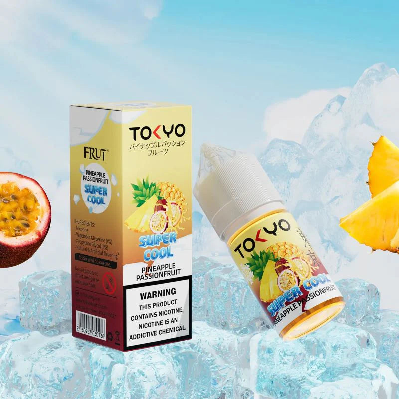 TOKYO SUPER COOL PINEAPPLE PASSION FRUIT ICE SALTNIC 30ML 35MG 50MG 60MG.